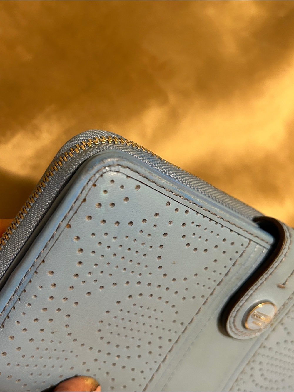 Coach Perforated Leather Zip Around Light Blue Wallet - Picture 6 of 11